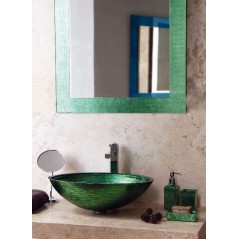 miroir avec cadre en verre décoré couleur émeraude 70x90cm