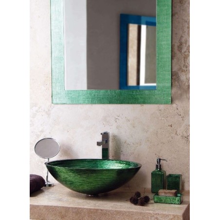 miroir avec cadre en verre décoré couleur émeraude 70x90cm