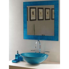 miroir avec cadre en verre décoré couleur turquoise 70x70cm