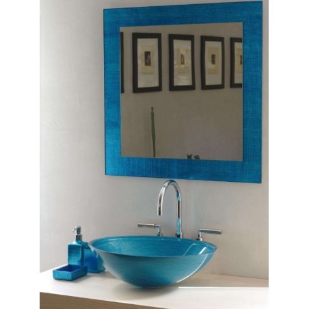 miroir avec cadre en verre décoré couleur turquoise 70x70cm