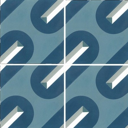 Véritable carreau ciment contemporain design sur fond bleu décor wax3 20x20cm