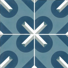 Véritable carreau ciment contemporain design sur fond bleu décor wax3 20x20cm