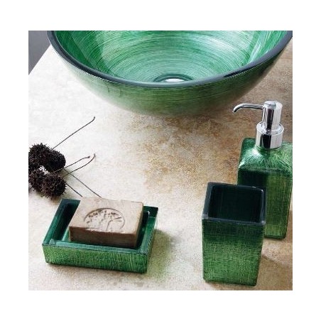 ensemble d'accessoires de lavabo en verre décorés couleur vert émeraude