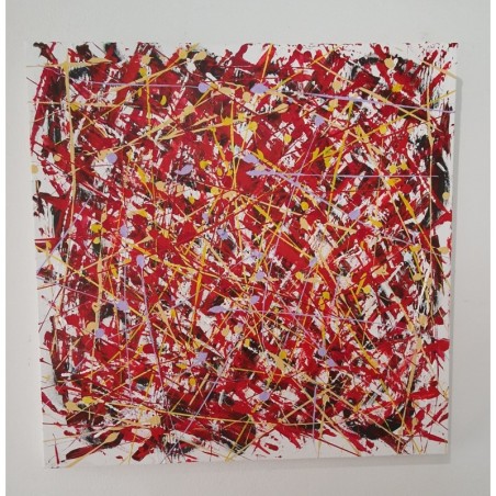 Peinture contemporaine, tableau moderne abstrait, acrylique sur toile 100x100cm intitulée: étude en rouge7
