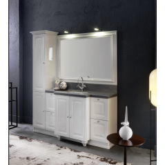 Meuble  de salle de bain de style art-déco, rétro laqué blanc brillant compact avec et un miroir compx AC13
