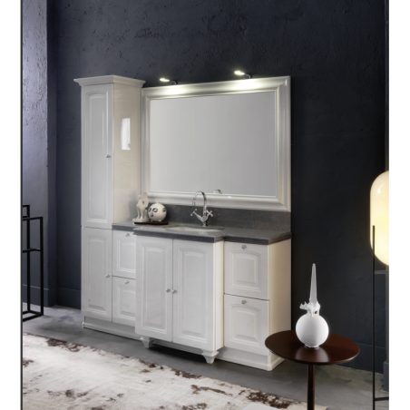Meuble  de salle de bain de style art-déco, rétro laqué blanc brillant compact avec et un miroir compx AC13