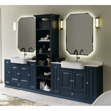 Meuble de salle de bain de style ancien, rétro, art-déco laqué bleu mat double vasque et 2 miroirs compx AC18