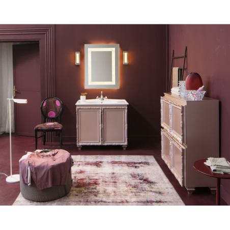 Meuble de salle de bains de style art-déco, rétro rose poudré métallisé mat avec armoire et miroir DH21