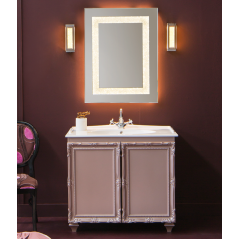 Meuble de salle de bain de style art-déco, rétro rose poudré métallisé mat avec armoire et miroir compx DH21