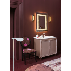 Meuble de salle de bains de style art-déco, rétro rose poudré métallisé mat avec armoire et miroir DH21