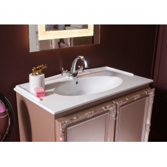 Meuble de salle de bains de style art-déco, rétro rose poudré métallisé mat avec armoire et miroir DH21