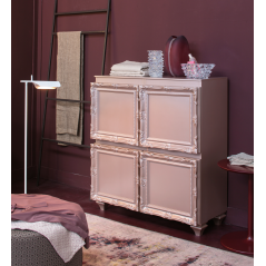 Meuble de salle de bains de style art-déco, rétro rose poudré métallisé mat avec armoire et miroir DH21