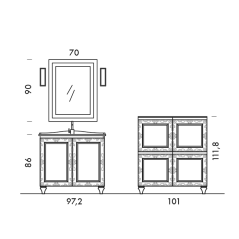 Meuble de salle de bains de style art-déco, rétro rose poudré métallisé mat avec armoire et miroir DH21