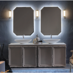 Meuble de salle de bain double vasque de style art-déco, rétro couleur taupe tortora mat avec 2 miroirs compx DH13