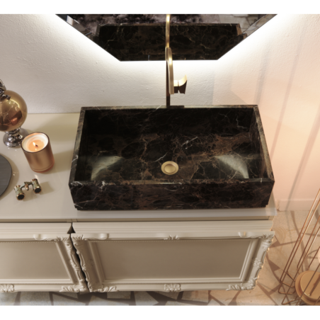 Meuble de salle de bain de style art-déco, rétro beige mat avec armoire et miroir compx DH20
