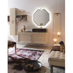 Meuble de salle de bain de style art-déco, rétro beige mat avec armoire et miroir comp DH20