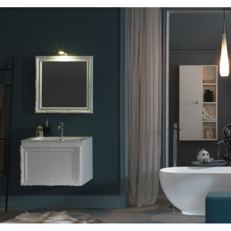 Meuble de salle de bain de style art-déco, rétro blanc mat avec armoire et miroir comp DH18A