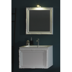Meuble de salle de bain de style art-déco, rétro blanc mat avec armoire et miroir compx DH18A