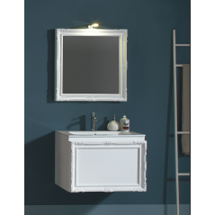 Meuble de salle de bain de style art-déco, rétro blanc mat avec armoire et miroir compx DH18B