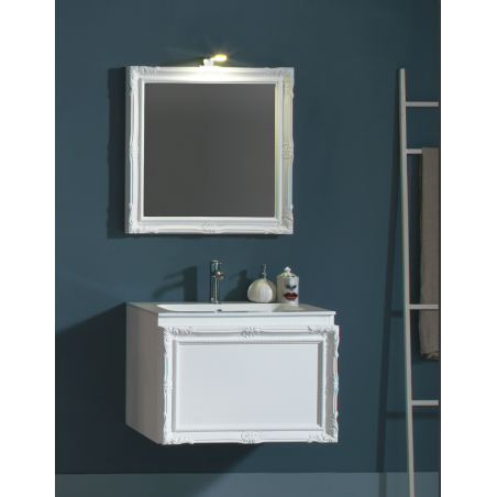 Meuble de salle de bain de style art-déco, rétro blanc mat avec armoire et miroir compx DH18B