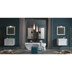 Meuble de salle de bain de style art-déco, rétro blanc mat avec armoire et miroir comp DH18A