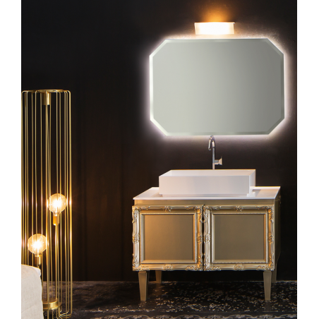 Deux meubles de salle de bain de style art-déco, rétro beige chambagne mat avec armoire et miroir compx DH15