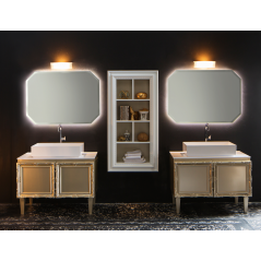 Deux meubles de salle de bain de style art-déco, rétro beige chambagne mat avec armoire et miroir comp DH15