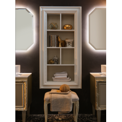 Deux meubles de salle de bain de style art-déco, rétro beige chambagne mat avec armoire et miroir comp DH15