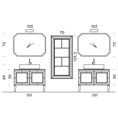 Deux meubles de salle de bain de style art-déco, rétro beige chambagne mat avec armoire et miroir comp DH15