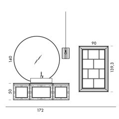 Meuble de salle de bain de style art-déco, rétro noir mat avec armoire et miroir comp DH10