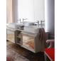 Meuble de salle de bain double vasque de style art-déco, rétro laqué beige mat avec  miroir compx DH16