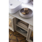 Meuble de salle de bain double vasque de style art-déco, rétro laqué beige mat avec  miroir compx DH16