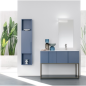 Meuble de salle de bain simple vasque de style contemporain design laqué bleu mat avec  miroir et colonne compx BD013