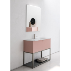 Meuble de salle de bain simple vasque de style contemporain design laqué rose mat avec miroir et colonne compx BD015