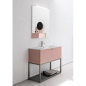 Meuble de salle de bain simple vasque de style contemporain design laqué rose mat avec miroir et colonne compx BD015