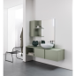 Meuble de salle de bain simple vasque de style contemporain design laqué vert mat avec miroir et colonne compx BD012