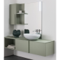 Meuble de salle de bain simple vasque de style contemporain design laqué vert mat avec miroir et colonne compx BD012