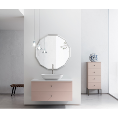Meuble de salle de bain simple vasque de style contemporain design laqué rose mat avec miroir et colonne compx BD018