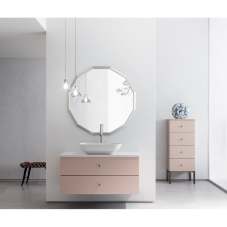 Meuble de salle de bain simple vasque de style contemporain design laqué rose mat avec miroir et colonne compx BD018