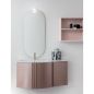 Meuble de salle de bain simple vasque arrondi de style contemporain design laqué rose mat avec 1 miroir et armoire compx BD025