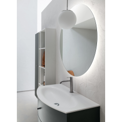 Meuble de salle de bain simple vasque arrondi de style contemporain laqué aluminium mat avec 1 miroir et armoire comp BD027