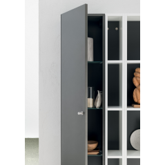 Meuble de salle de bain simple vasque arrondi de style contemporain laqué aluminium mat avec 1 miroir et armoire comp BD027