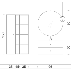 Meuble de salle de bain simple vasque arrondi de style contemporain laqué aluminium mat avec 1 miroir et armoire comp BD027