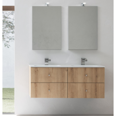 Meuble de salle de bain double vasque de style contemporain mélaminé bois clair mat avec 2 miroirs et armoire compx BD024
