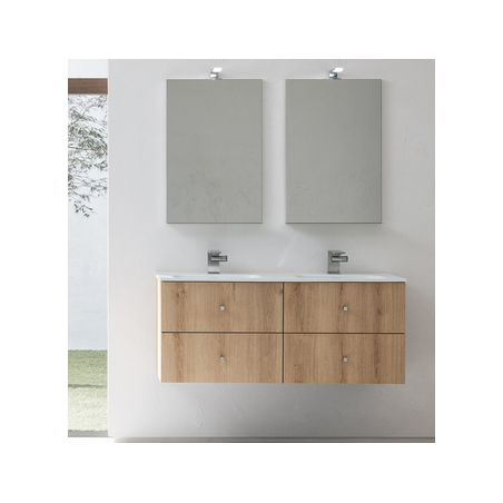 Meuble de salle de bain double vasque de style contemporain mélaminé bois clair mat avec 2 miroirs et armoire compx BD024