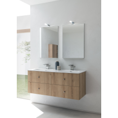 Meuble de salle de bain double vasque de style contemporain mélaminé bois clair mat avec 2 miroirs et armoire comp BD024