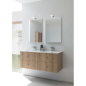 Meuble de salle de bain double vasque de style contemporain mélaminé bois clair mat avec 2 miroirs et armoire compx BD024