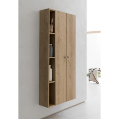 Meuble de salle de bain double vasque de style contemporain mélaminé bois clair mat avec 2 miroirs et armoire comp BD024