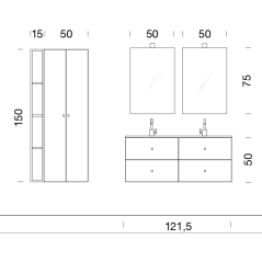 Meuble de salle de bain double vasque de style contemporain mélaminé bois clair mat avec 2 miroirs et armoire comp BD024