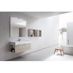 Meuble de salle de bain simple vasque de style contemporain mélaminé bois clair avec 1 miroir et armoires compx BD005